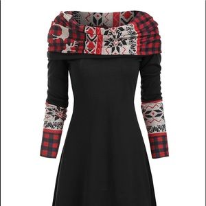 Elk Plaid Knitted Multiway Asymmetrical Dress XL